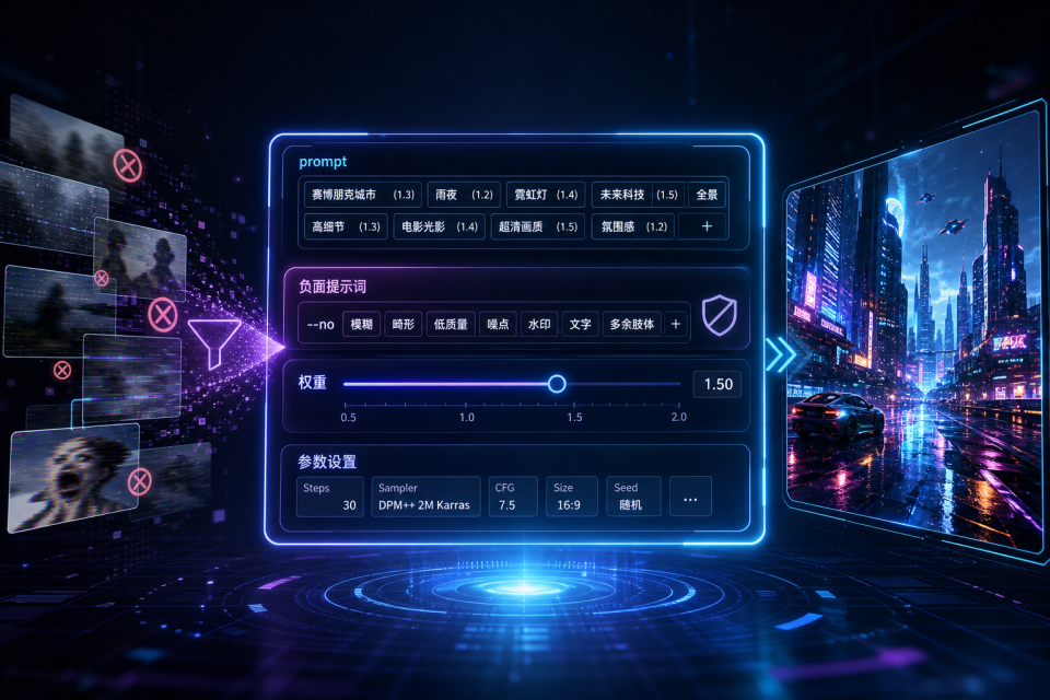 AI绘图提示词进阶:负面提示词与权重设置技巧