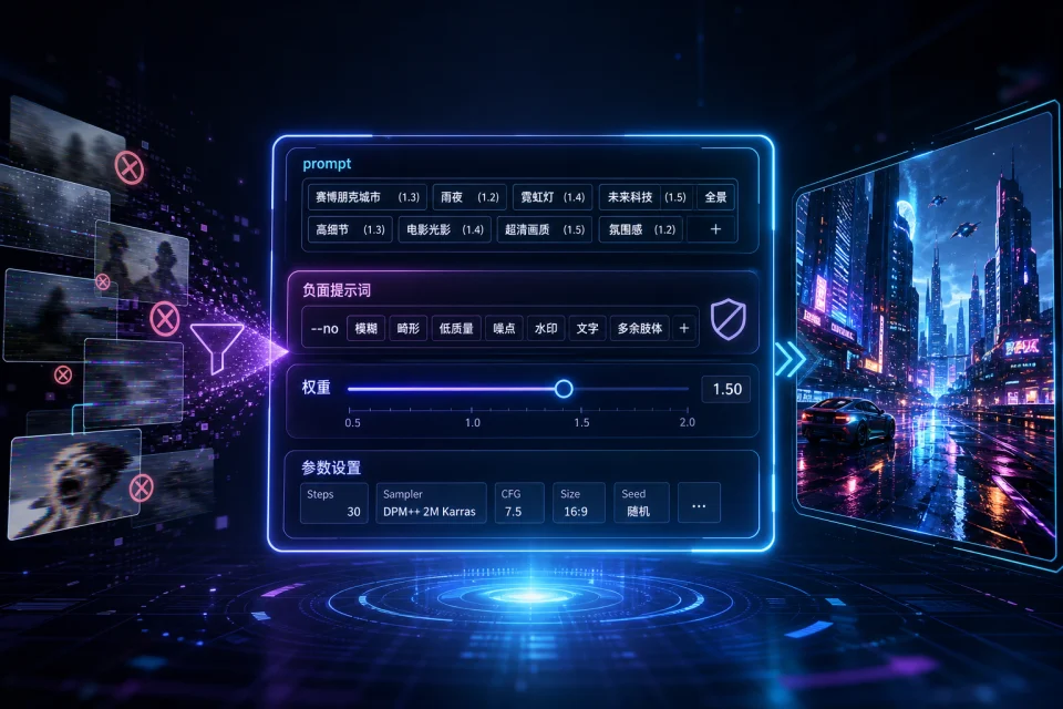 AI绘图提示词进阶:负面提示词与权重设置技巧