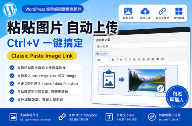 WordPress编辑器复制粘贴图片Ctrl+V自动上传插件Classic Paste Image Link，提升内容编辑效率-Ai创意社