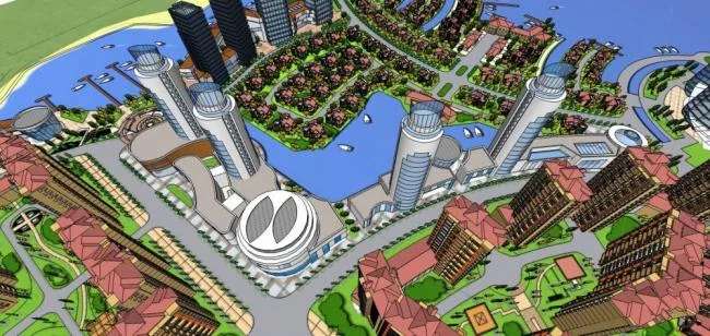 Sketchup规划模型|大型城市规划建筑，高层住宅，欧式