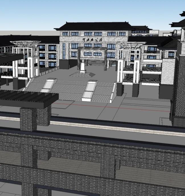 Sketchup规划模型|行政心及学校规划，新中式风格