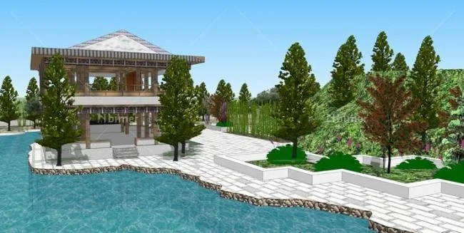 Sketchup规划模型|中式园林公园规划，中式风格