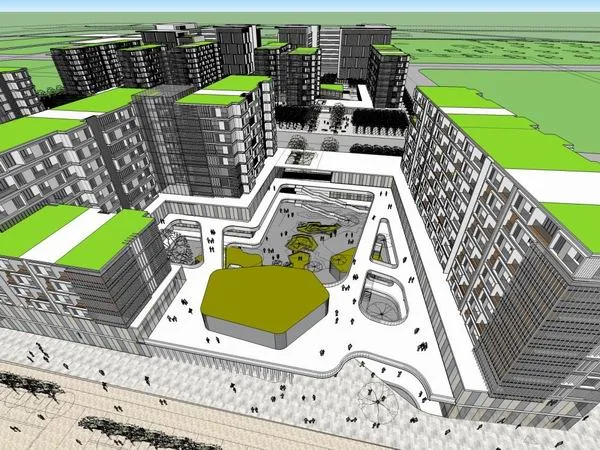 Sketchup规划模型|高档住宅规划，现代风格，7+11层