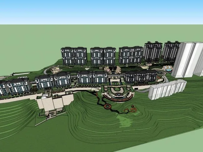 Sketchup规划模型|多层住宅小区，规划，现代风格，
