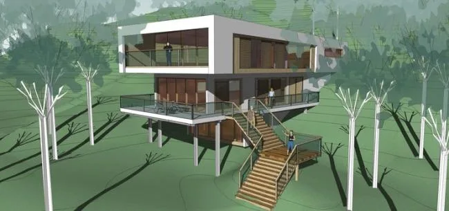 Sketchup别墅模型|山地独栋别墅，现代风格
