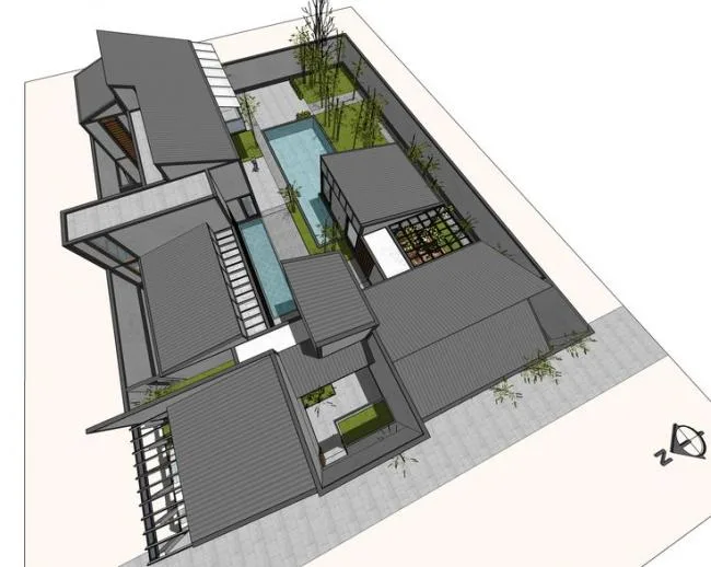 Sketchup别墅模型|苏博式别墅院落，新中式风格