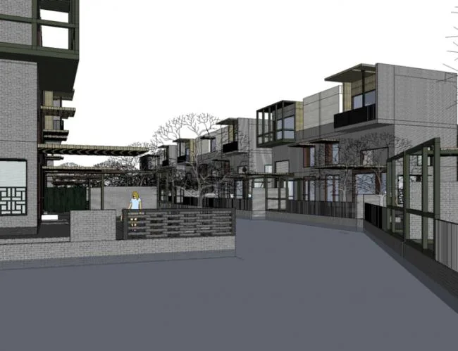 Sketchup别墅模型|联排别墅，深圳万科第五园，新中式风格，徽派建筑