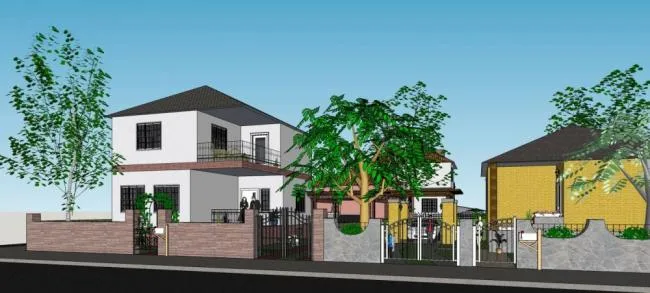 Sketchup别墅模型|居住建筑，独栋别墅，美式，坡屋顶，庭院别墅