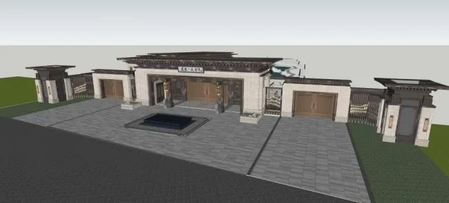 Sketchup别墅模型|别墅，中式风格，花园洋房