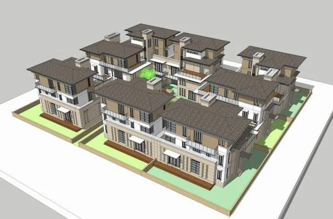 Sketchup别墅模型|合院别墅，草原风