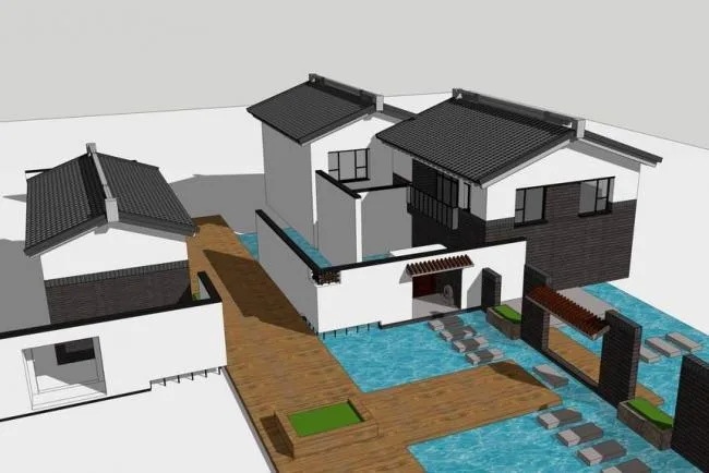 Sketchup别墅模型|独栋别墅，中式风格