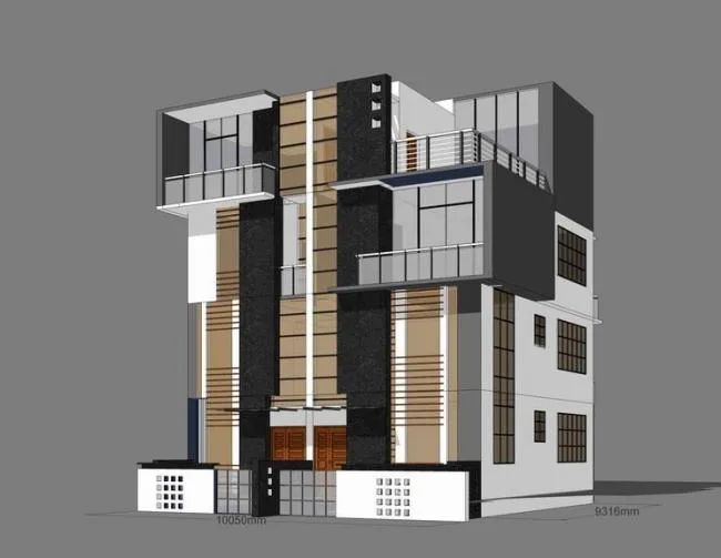 Sketchup别墅模型|农村自建房，双拼别墅，现代风格