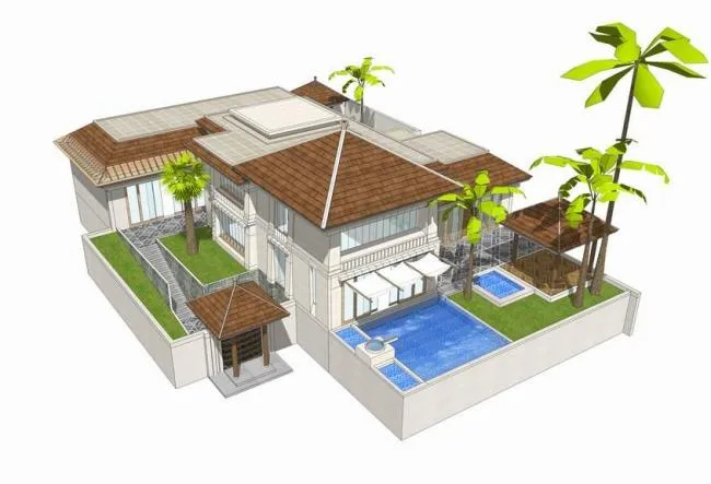 Sketchup别墅模型|独栋别墅，欧式，西班牙，地中海风格