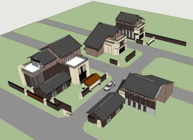 Sketchup别墅模型|独栋别墅，新中式风格，汉唐风
