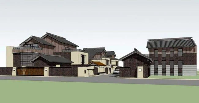 Sketchup别墅模型|独栋别墅，新中式风格，汉唐风