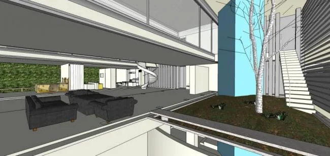 Sketchup别墅模型|独栋别墅，现代风格，多层，室内，家装，客厅，卧室，居住建筑