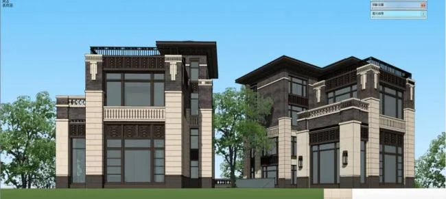 Sketchup别墅模型|独栋别墅，居住建筑，多层，新中式风格
