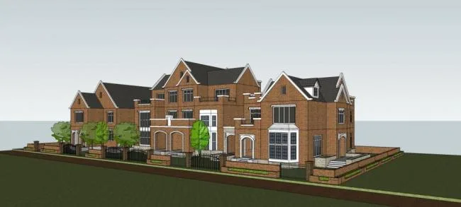 Sketchup别墅模型|多层，居住建筑，独栋别墅，双拼别墅 ，英式，坡屋顶