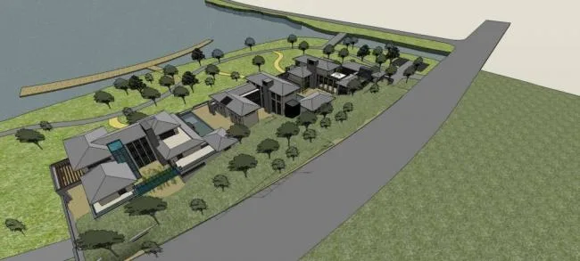 Sketchup别墅模型|沿湖别墅群，中式风格，多层居住建筑，独栋别墅