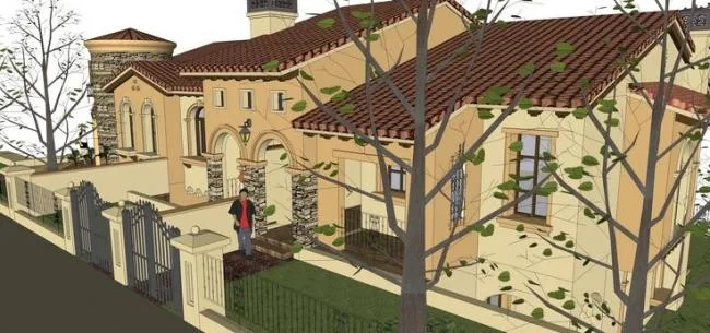 Sketchup别墅模型|两层住宅，双拼别墅，托斯卡纳风格，古典风格