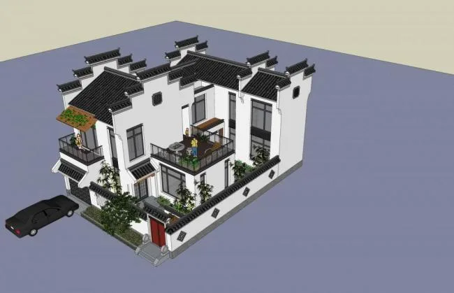 Sketchup别墅模型|独栋别墅，中式风格