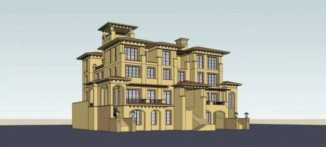 Sketchup别墅模型|叠拼别墅，西班牙风格，地中海