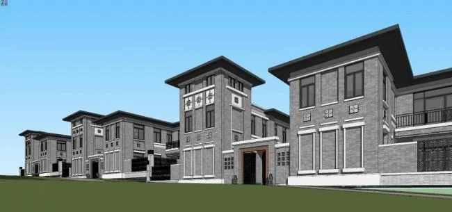 Sketchup别墅模型|民国风，合院别墅，中式风格