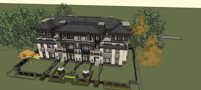 Sketchup别墅模型|莱特中式草原风，联排别墅