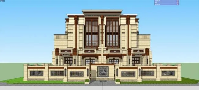 Sketchup别墅模型|中式风格，别墅联排，山地