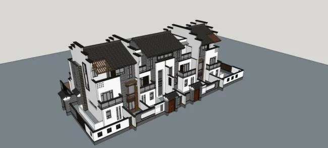 Sketchup别墅模型|联排别墅，中式风格