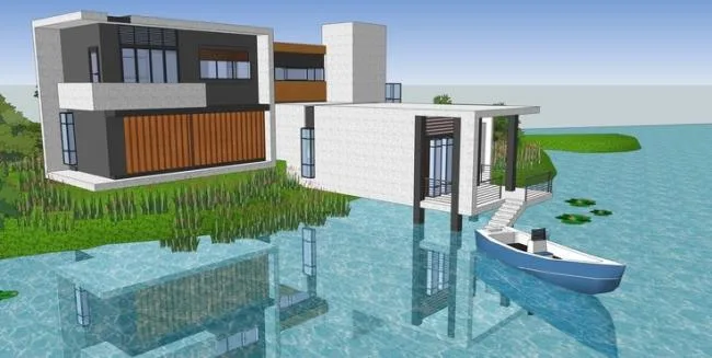 Sketchup别墅模型|山地临湖别墅，现代风格