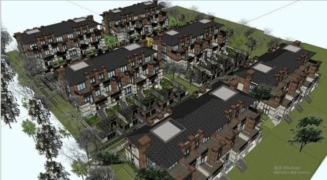 Sketchup别墅模型|联排别墅，居住建筑，古典风格