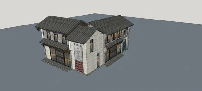 Sketchup别墅模型|独栋别墅，中式风格