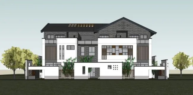 Sketchup别墅模型|叠拼别墅住宅，仿古，中式风格