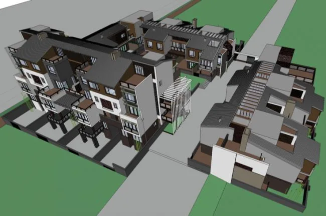 Sketchup别墅模型|联排别墅，现代风格