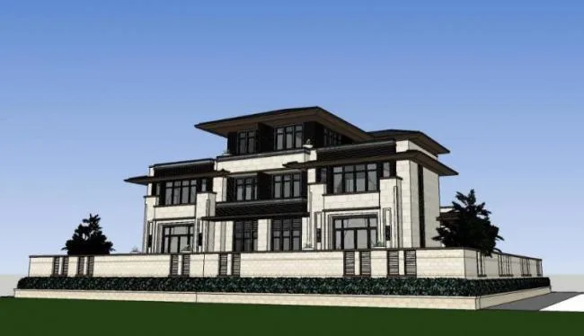 Sketchup别墅模型|独栋别墅，新中式风格