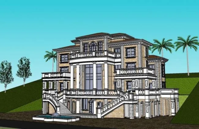 Sketchup别墅模型|独栋别墅，西班牙，古典风格，地中海