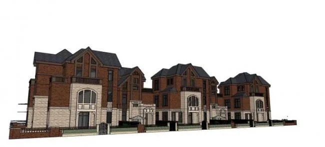 Sketchup别墅模型|五拼别墅，英式古典风格