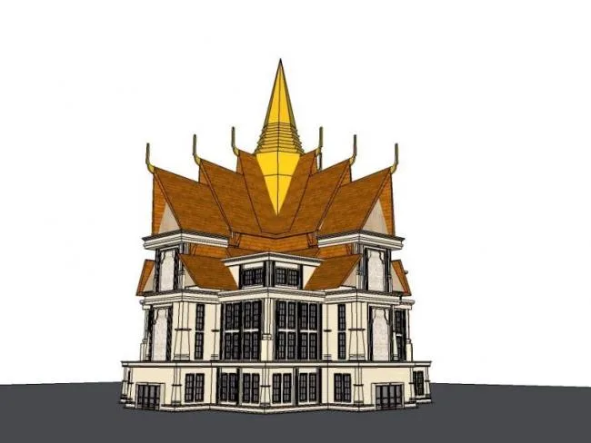 Sketchup别墅模型|独栋别墅，泰式风格