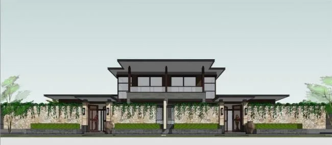 Sketchup别墅模型|独栋别墅，新中式风格，居住建筑