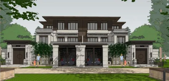 Sketchup别墅模型|联排别墅，新亚洲风格