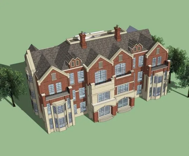 Sketchup别墅模型|双拼别墅，英式风格，古典风格