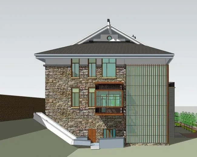 Sketchup别墅模型|农村别墅，独栋别墅，中式风格
