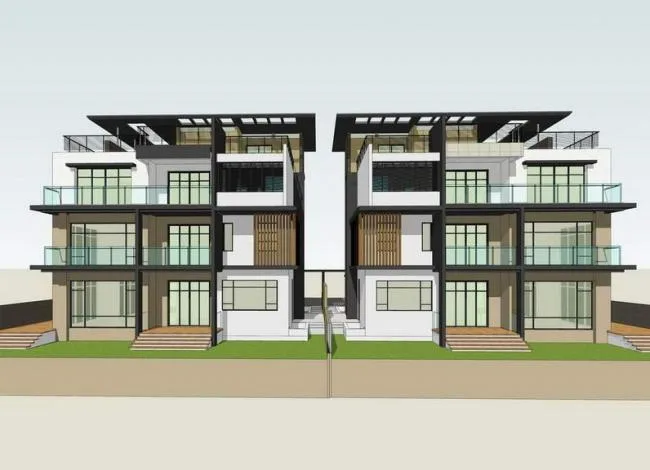 Sketchup别墅模型|双拼别墅，现代风格