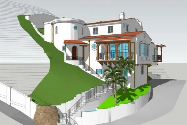 Sketchup别墅模型|坡地别墅，西班牙风格，古典风格