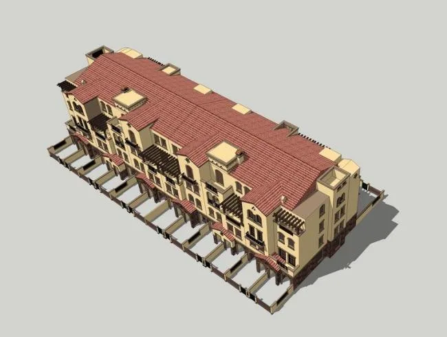 Sketchup别墅模型|联排别墅，古典风格，西班牙风格