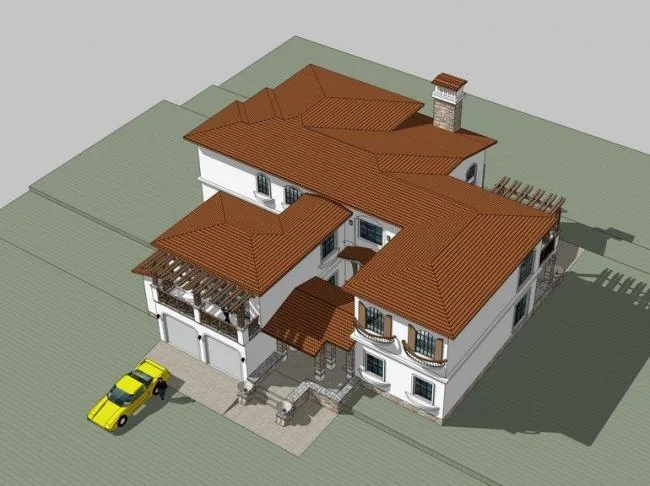 Sketchup别墅模型|独栋别墅，古典风格，西班牙风格