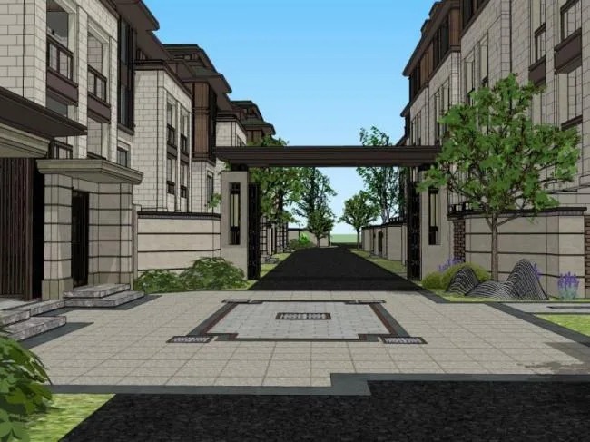 Sketchup别墅模型|联排别墅，新古典风格
