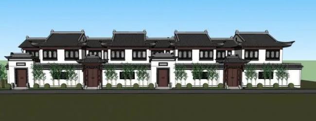Sketchup别墅模型|合院别墅，中式风格