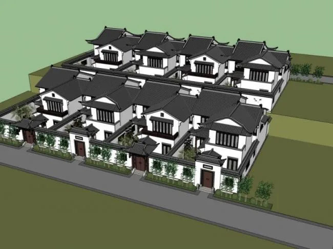 Sketchup别墅模型|合院别墅，中式风格